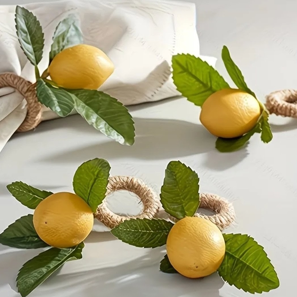 Lemon Napkin Rings with Green Leaves